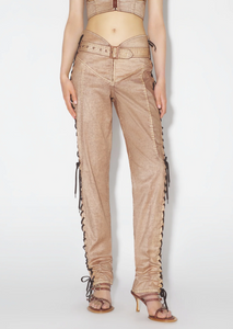 Low Waist Laced Straight Trousers With Topstitched And Branded Patch Details