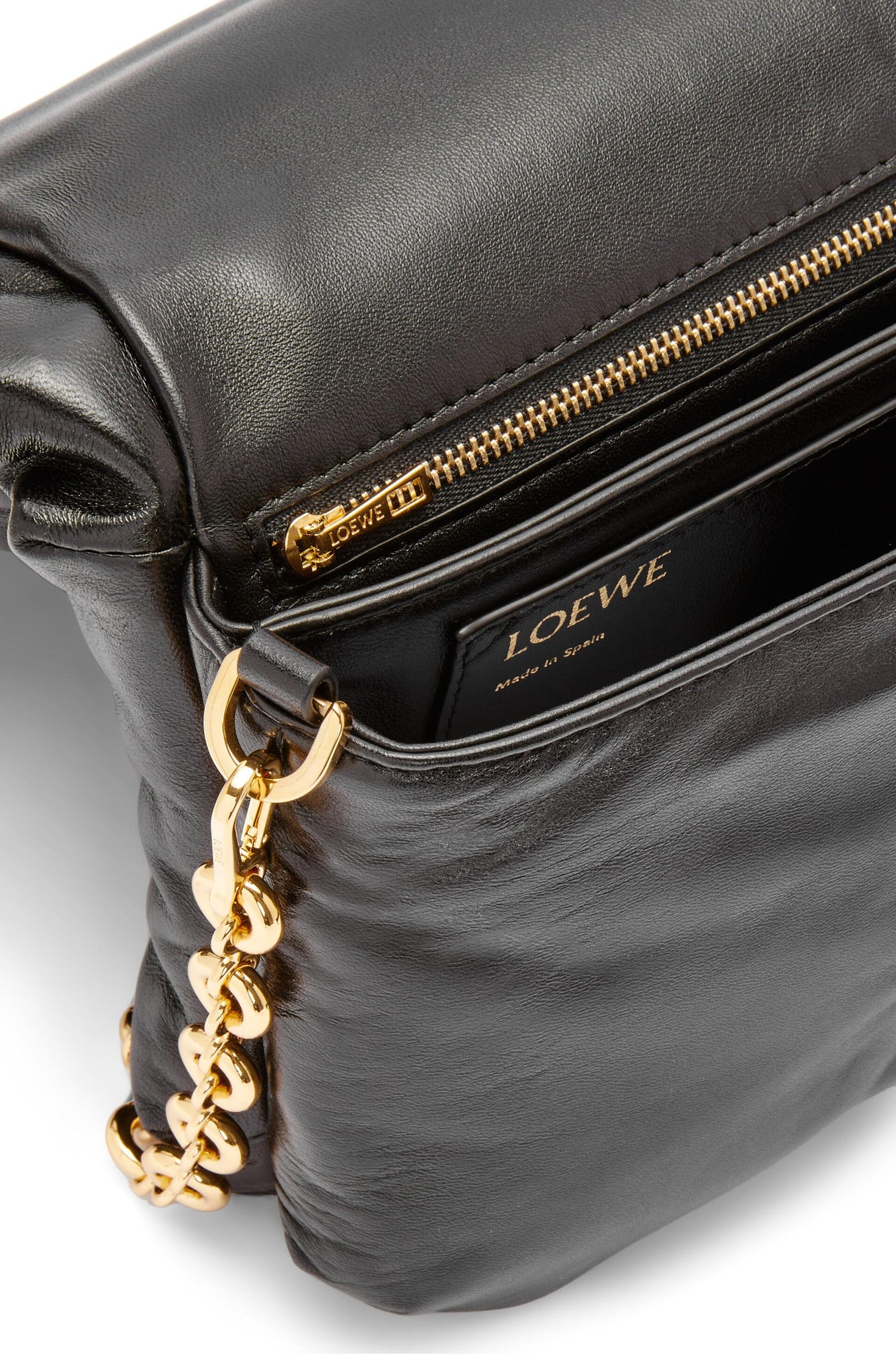 Goya Puffer Mini Leather Shoulder Bag in Black - Loewe