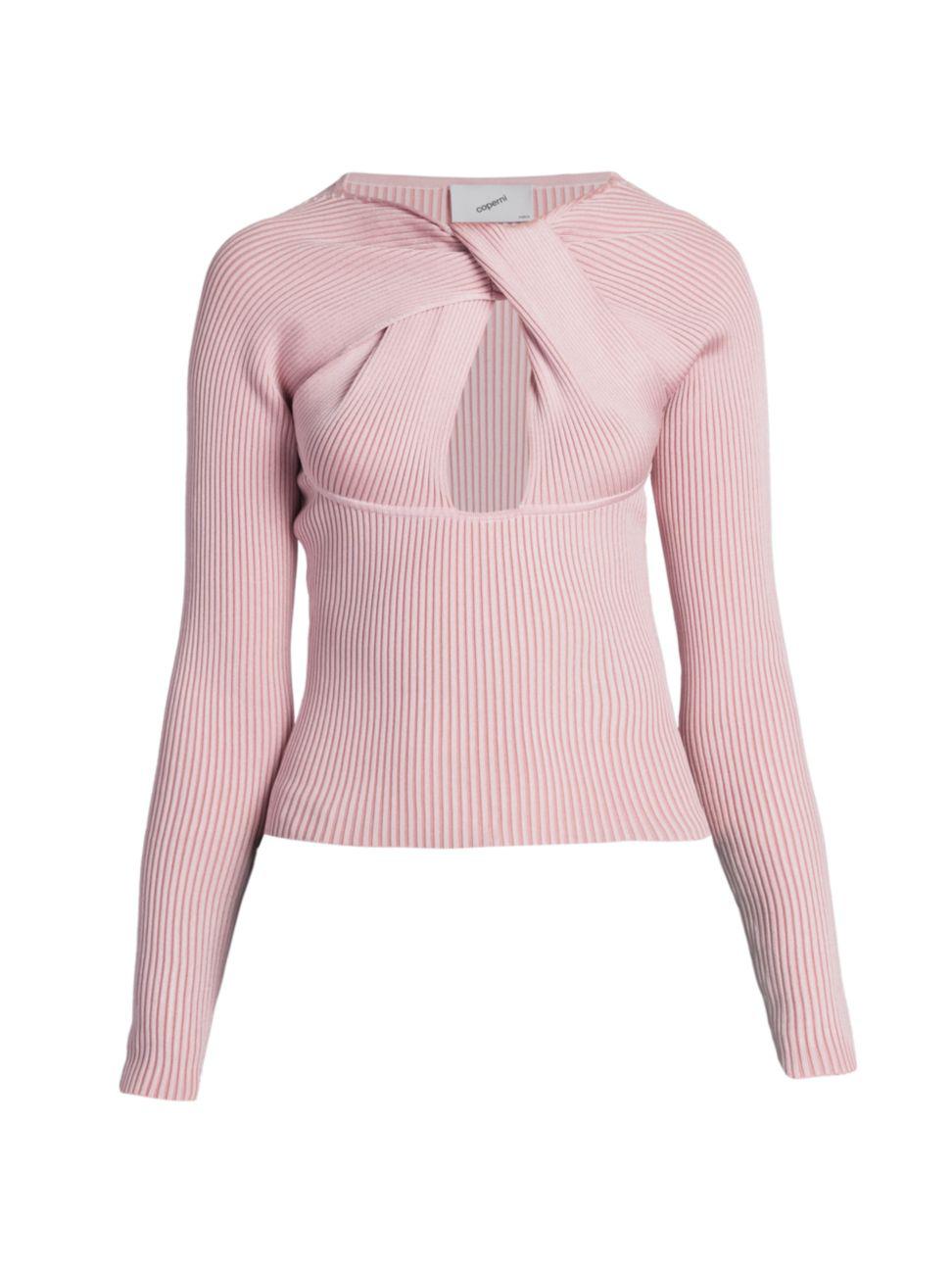 Twisted Cut-Out Knit Top Light Pink